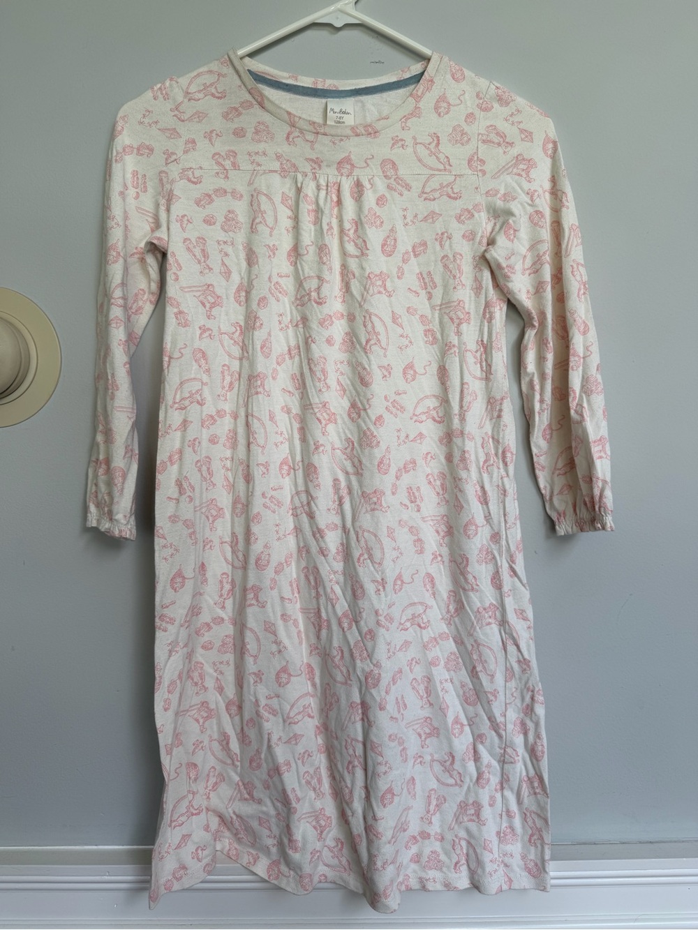 Mini Boden 7/8 Pink Printed Long Sleeve Nightgown